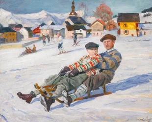 Carol II eller Charles II (1893-1953) Kung av Rumänien och prins Michael (blivande kung Mihai I, född 1921) - Carol II av Rumänien och prins Mikael av Rumänien av Lakhovsky, Arnold Borisovich (1880-1937), tidigt 1930-tal - Olja på duk, 66x80,6 - Private Co