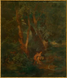 Skogsbryn med faun och nymf (eller faun som omfamnar en motsträvig nymf)
