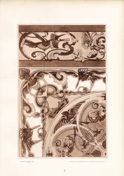 Ornamental design i jugendstil med fåglar och fjärilar (litografi)