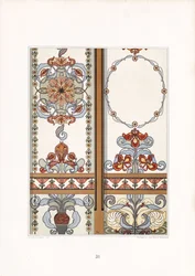 Art Nouveau-paneler med iris och blomsterornament (litografi)