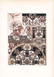 Monokroma motiv och ornament av nejlikor (litografi)