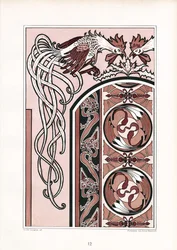 Ornamental bokdekoration med tuppar (litografi)