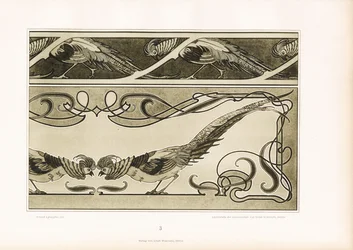 Ornamentala bårder med stiliserade fasaner och linjära ornament (litografi)