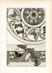 Ornamentala fjärilsmotiv i monokrom design (litografi)