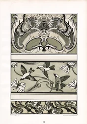 Ornamentala friser med fåglar, fjärilar och blomstermotiv (lito)