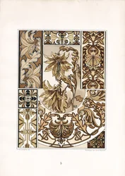 Stiliserade bladornament i sepiatoner (litografi)