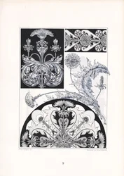 Stiliserade tistelornament i svartvitt