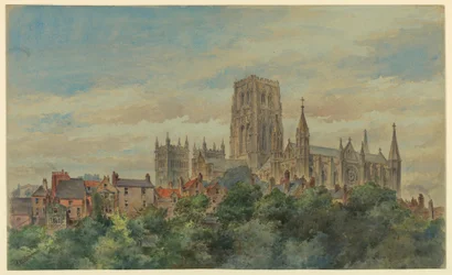 Teckning, utsikt över Durhams katedral, 1883