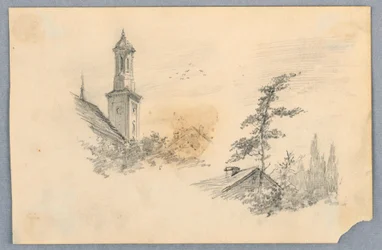 Skiss av kyrktornet och taket