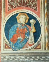 Allegorisk figur av nykterhet, en av flera skildringar av dygderna som ramar in Militant Justice från Salone del Consiglio