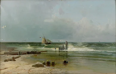 En segelbåt vid stranden, 1891