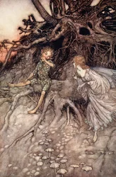 Jag är nattens glada vandrare, illustration från "Midsummer Nights Dream" av William Shakespeare