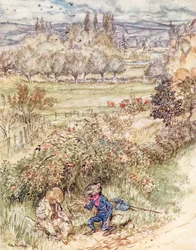 Illustration till The Wind in the Willows av Kenneth Grahame (färglitografi)