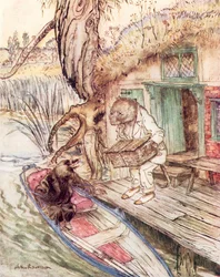 Illustration till The Wind in the Willows av Kenneth Grahame (färglitografi)