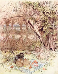 Illustration till The Wind in the Willows av Kenneth Grahame (färglitografi)