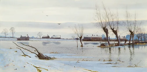 Vinterlandskap med översvämmad flod, 1889 (wc)