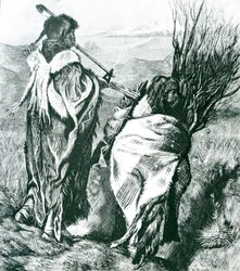 Hiawatha och Minne-Ha-Ha, graverad av Joseph Swain (1820-1909) 1870 (gravyr) (s/v foto)