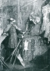 Byteshandel med indianerna i Amerikas västra stater, graverad av Joseph Swain (1820-1909) 1871