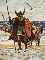 The Landing of the Vikings, illustration från "This Country of Ours, The Story of the United States" av H.E. Marshall