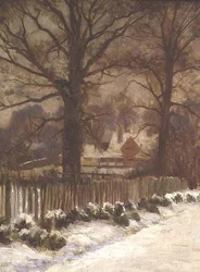 Alms in a Snowy Lane (olja på duk)