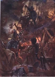 Striden rasade häftigt och lång, illustration från Romance of History: The Netherlands, 1920-talet