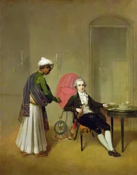 En gentleman, möjligen William Hickey, och hans indiska tjänare, ca 1785 (olja på duk)