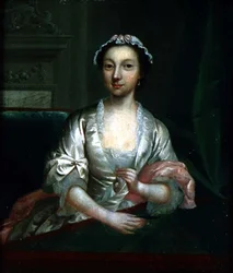 Porträtt av Elizabeth Faulkner, konstnärens hustru, ca 1742 (panel)