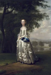 Porträtt av en dam i ett landskap, 1750
