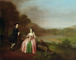 Sir George och Lady Strickland i trädgården till Boynton Hall, nära Bridlington, Yorkshire