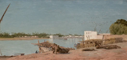 En vy över Nilen, nära Kairo (olja på pannå)