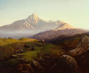 Highland Cattle in a Mountainous Landscape (olja på duk)