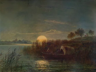 River Scene by Moonlight, with Boat, 1879, 1935