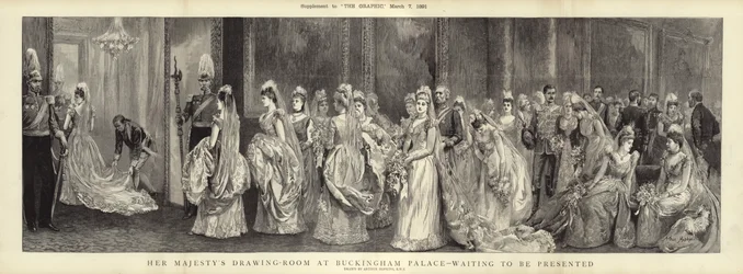 Hennes Majestäts sal i Buckingham Palace, väntar på att presenteras