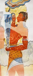 Reproduktion av fresk föreställande munskänk, hämtad från Palace of Minos i Knossos