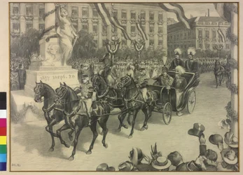 Kejsar Wilhelm II och kejsar Frans Josef I i Budapest 1897 (blyertsteckning)