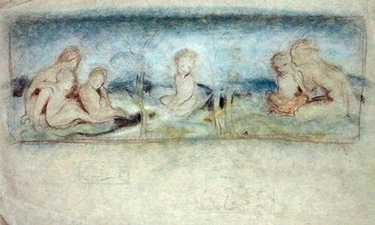 A Child Among Fairies Study för en oljemålning (pastell på papper)
