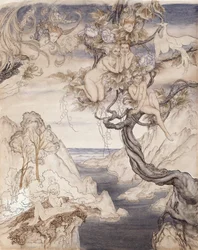A Fairy Song, ritad för akt II, scen ii, från En midsommarnattsdröm (penna och bläck & wc på papper)