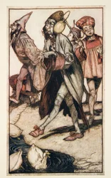 En laputisk gentleman som tar en promenad, från Gullivers resor av Jonathan Swift (1667 - 1745), pub. 1909