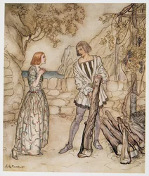 Ack, nu ber er, jobba inte så hårt, illustration från William Shakespeares The Tempest, pub. 1926