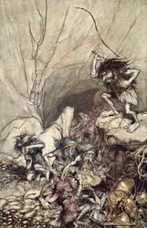 ”Alberich driver in en skara nibelungar med skatter av guld och silver”, 1910