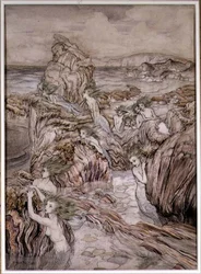 Aly, illustration från "De tre guld- äpplena" en underbok av Nathaniel Hawthorne, pub. av Hodder och Stoughton (penna och bläck, akvarell på papper)