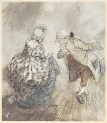 Ett gammalt par i formella kläder på väg att dansa
