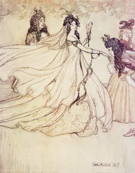 Aschenputtel går på balen, från The Fairy Tales of the Brothers Grimm, pub. 1909