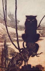På dagen gjorde hon sig själv till en katt?, från The Fairy Tales of the Brothers Grimm, pub. 1909