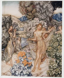 Kom, temperera nymfer och hjälp till att fira ett kontrakt om sann kärlek, illustration från William Shakespeares The Tempest, pub. 1926