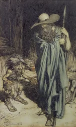 Dvärg och kvinna, ur Wagners Nibelungens ring, 1911 (wc, penna och bläck)