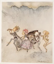 Var och en snubblar på tån och kommer att vara här med mopp och klippa, illustration från William Shakespeares The Tempest, pub. 1926