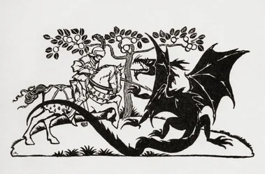 George och draken. Från boken English Fairy Tales återberättade av F.A. Steel med illustrationer av Arthur Rackham, publicerad 1927.