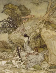 Girls by a Stream, 1906 (penna, bläck och wc)