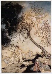 Gå och ta med folket, Oer som jag ger dig makt, hit till denna plats, Frontispice från William Shakespeares The Tempest, pub. 1926